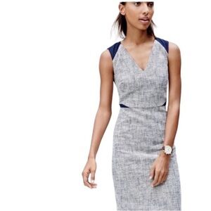 J. Crew Gray Tweed Blue Eyelet Lace Sleeveless Sheath Dress Size 00
